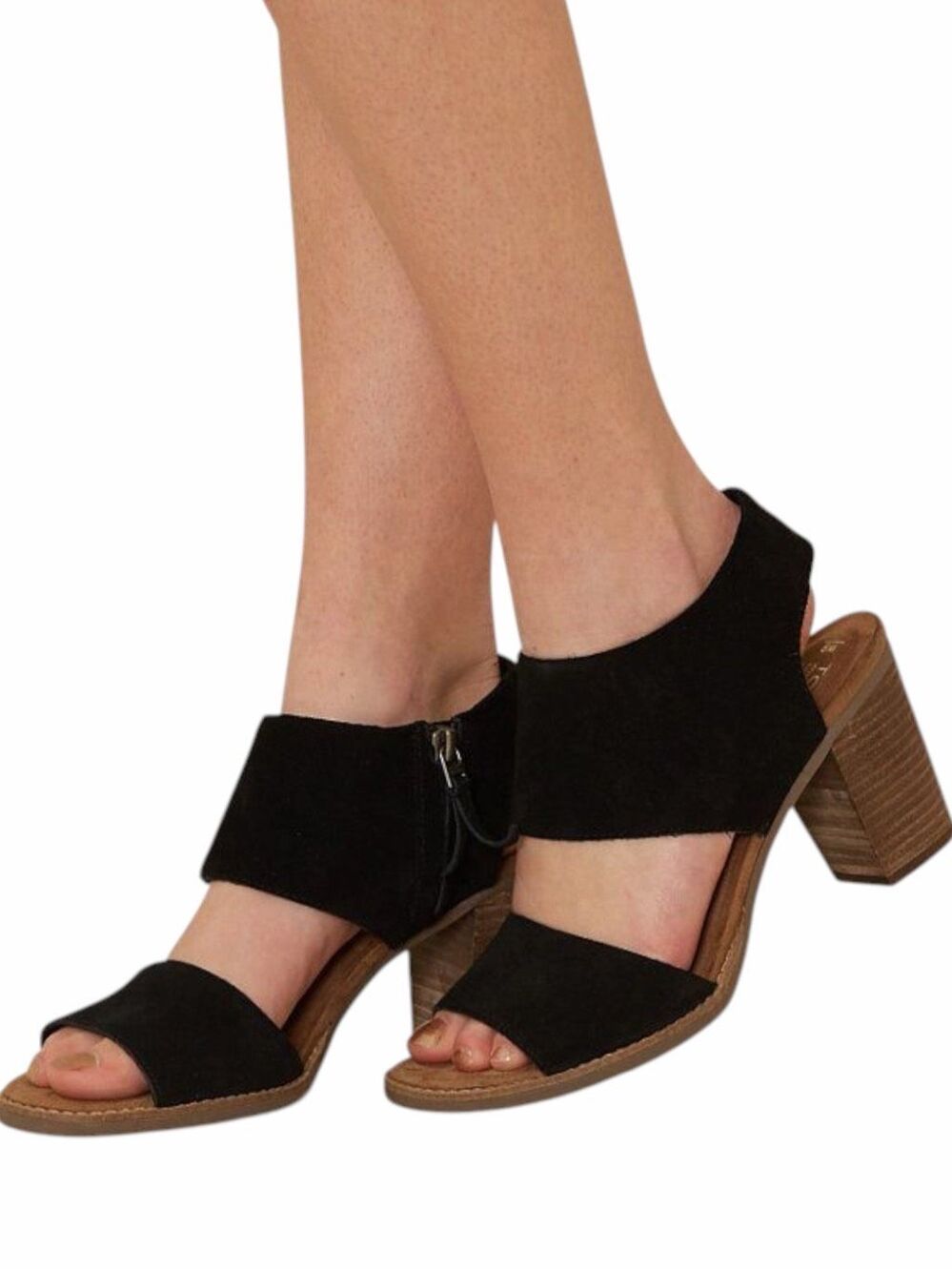 TOMS Majorca Cutout Black Suede Block Heel Sandals Women’s 8.5